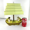 Midcentury Kitsch Ceramic Lamp with Asian Figures and Tiered Shade