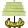 Midcentury Kitsch Ceramic Lamp with Asian Figures and Tiered Shade