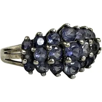 Midcentury Sterling Silver Iolite Cluster Ring