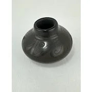 Miniature Black Native American Pottery Vase Signed RPL