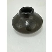 Miniature Black Native American Pottery Vase Signed RPL