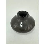 Miniature Black Native American Pottery Vase Signed RPL