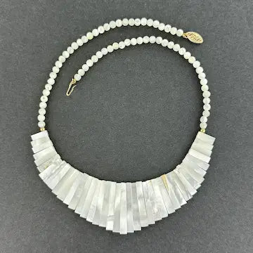 Mother of Pearl Bib Necklace with 14K Clasp