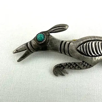 Native American Sterling Silver Roadrunner Vintage Pin