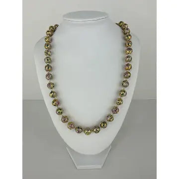 Opera Length Gilt Cloisonné Necklace with Enameled Flowers