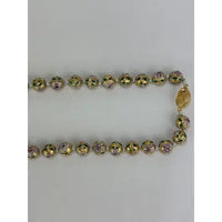 Opera Length Gilt Cloisonné Necklace with Enameled Flowers