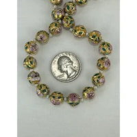 Opera Length Gilt Cloisonné Necklace with Enameled Flowers