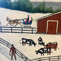 Original Folk Art Christmas Oil Painting by Linda Nelson Stocks