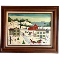 Original Folk Art Christmas Oil Painting by Linda Nelson Stocks