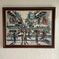 T Chan Original Oil Painting of a Hong Kong Street Scene