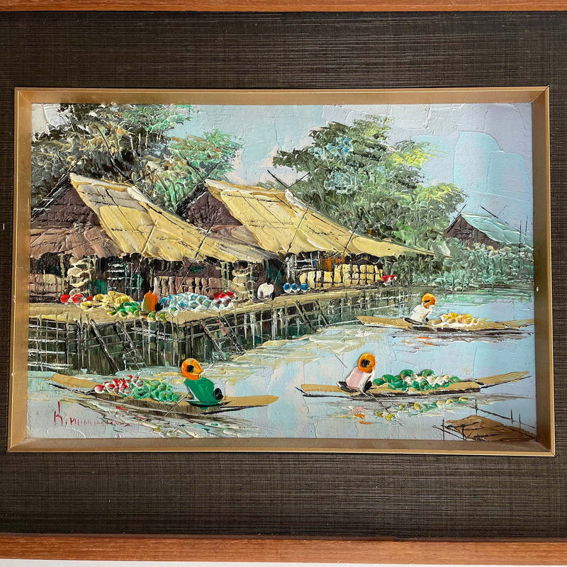 Kitilerk Muhummad Vintage Oil Painting of Canal and Boats