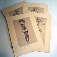 Set of 4 Large Fritz Willis Illustrations - Printed Lithographs on Heavy Weight Art Paper