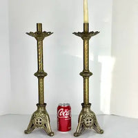 Pair of Antique Italian Paschal Brass Altar Candlesticks