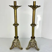 Pair of Antique Italian Paschal Brass Altar Candlesticks