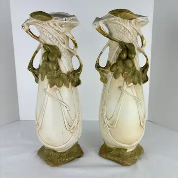 Pair of Art Nouveau Royal Dux Bohemia Porcelain Mantle Vases