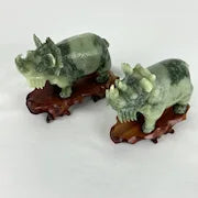 Pair of Carved Jade Rhino Dragons Early 20thc