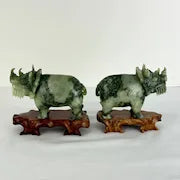 Pair of Carved Jade Rhino Dragons Early 20thc