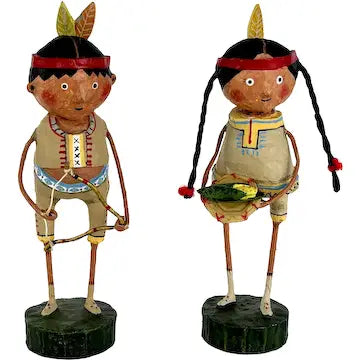 Pair of Lori Mitchell Folk Art Figurines Guide and Princess