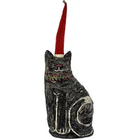 Primitive Folk Art Hand Hooked Christmas Cat Signed