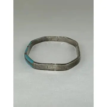 terling Silver and Turquoise Bangle Bracelet from Taxco Mexico