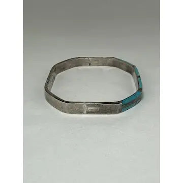 terling Silver and Turquoise Bangle Bracelet from Taxco Mexico