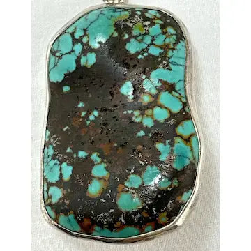 Turquoise Pendant with Matrix Signed KJ