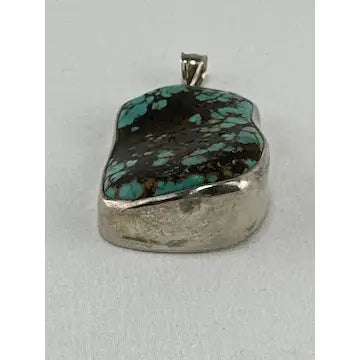 Turquoise Pendant with Matrix Signed KJ