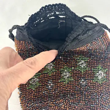 Victorian Beaded and Crochet Drawstring Purse