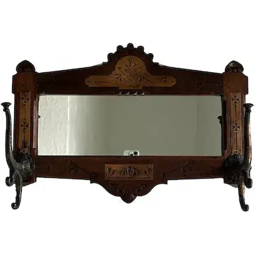 Victorian Carved Walnut Mirror with Coat Hook