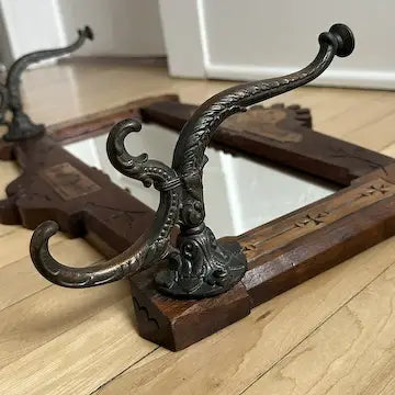 Victorian Carved Walnut Mirror with Coat Hook