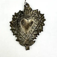 Victorian Ex Voto Silvered Sacred Heart