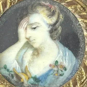 Victorian French Bronze Trinket Box With Hand Painted Portrait