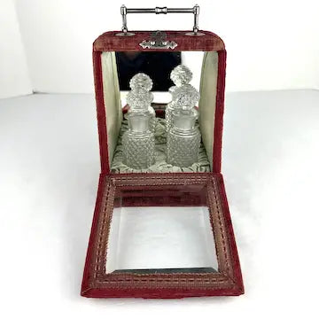 Victorian French Perfume Bottles with Velvet Carrying Case