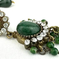 Victorian Jade Rhinestone and Glass Drop Earrings