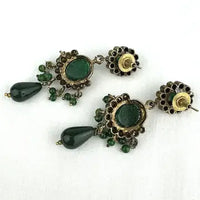 Victorian Jade Rhinestone and Glass Drop Earrings