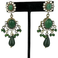 Victorian Jade Rhinestone and Glass Drop Earrings