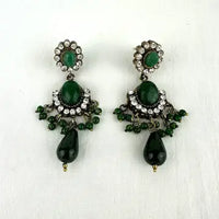 Victorian Jade Rhinestone and Glass Drop Earrings