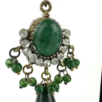 Victorian Jade Rhinestone and Glass Drop Earrings