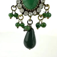 Victorian Jade Rhinestone and Glass Drop Earrings