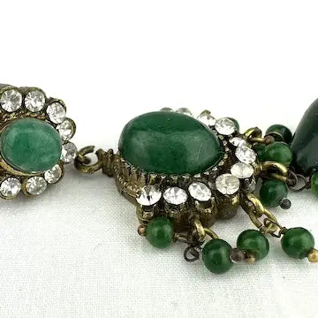 Victorian Jade Rhinestone and Glass Drop Earrings