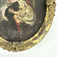 Victorian Oil Painting of a Girl and Her Dog in an Ornate Gilded Frame