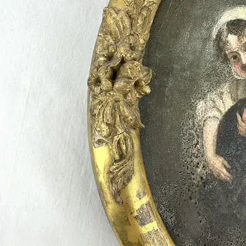 Victorian Oil Painting of a Girl and Her Dog in an Ornate Gilded Frame