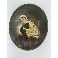 Victorian Oil Painting of a Girl and Her Dog in an Ornate Gilded Frame