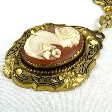 Victorian Revival Carved Shell Cameo Necklace