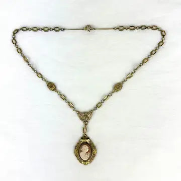 Victorian Revival Carved Shell Cameo Necklace