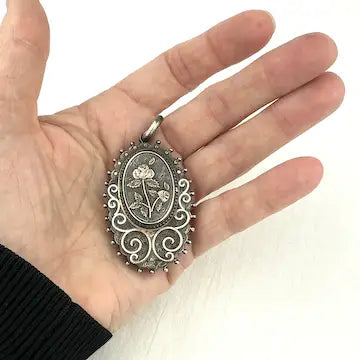 Victorian Sterling Silver Locket with Gold Applique