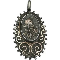 Victorian Sterling Silver Locket with Gold Applique