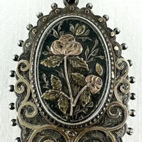 Victorian Sterling Silver Locket with Gold Applique