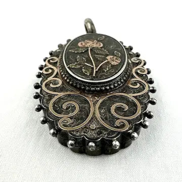 Victorian Sterling Silver Locket with Gold Applique