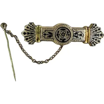 Victorian Taille d’Epargne Bar Brooch with Safety Chain